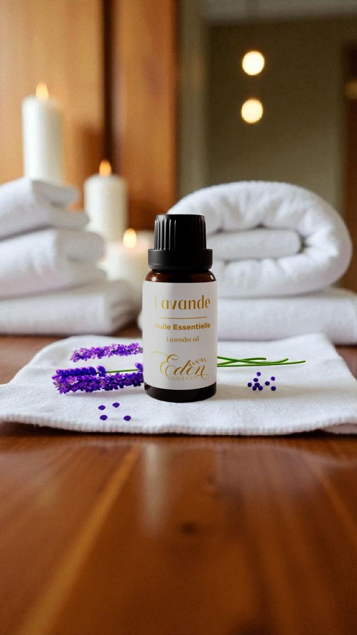 Flacond'huile essentielle de lavande , ambiance aromathérapie spa